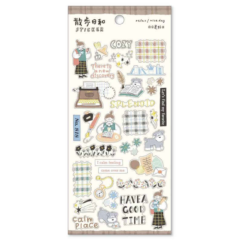 Mind Wave Walking Day Sticker Sheet with Gold Foil - Going to a Stationery Shop