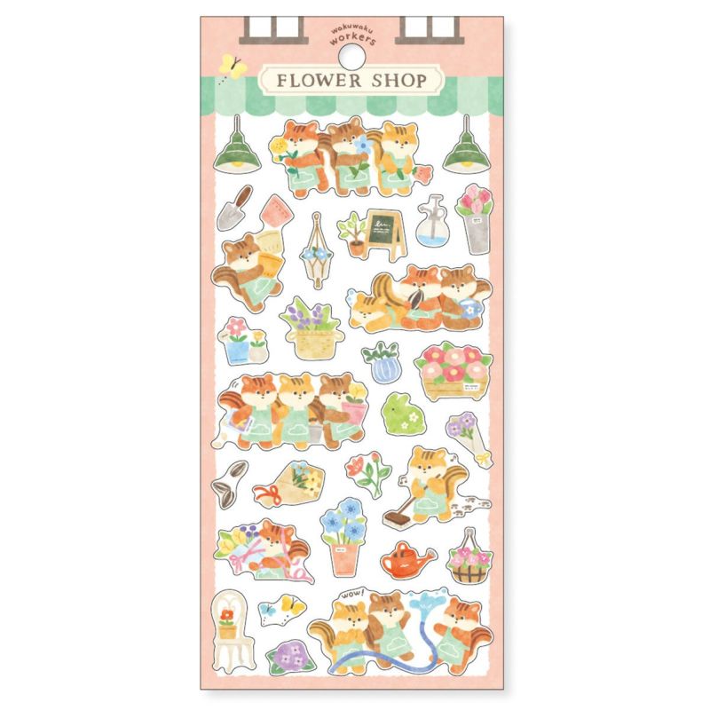 Mind Wave Wakuwaku Workers Sticker Sheet - Flower Shop