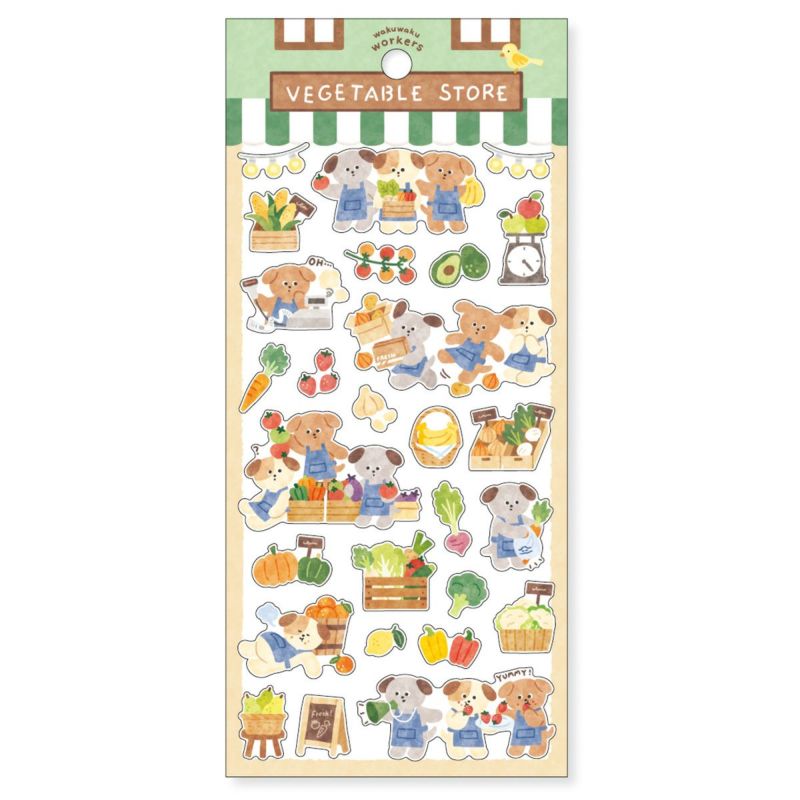 Mind Wave Wakuwaku Workers Sticker Sheet - Vegetable Store