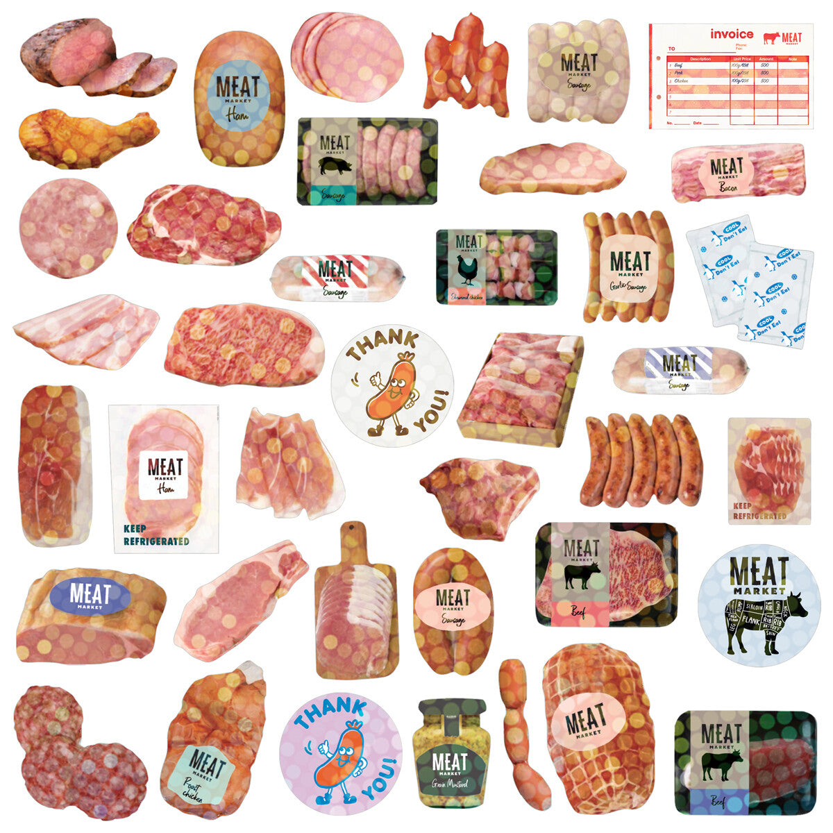 Greeting Life Inc. Shipping Box Sticker Flake Set - Meat Market