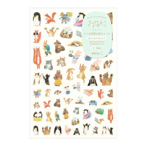 Midori Yuru Log Decoration Sticker Sheet - Animals