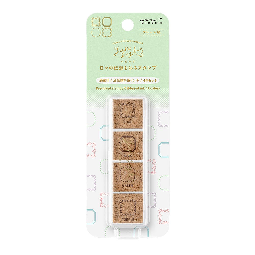 Midori Yuru Log Pre-Inked Paintable Stamp Set - Geometry