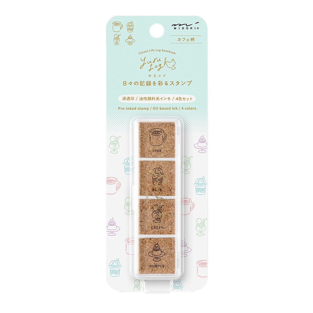 Midori Yuru Log Pre-Inked Paintable Stamp Set - Cafe
