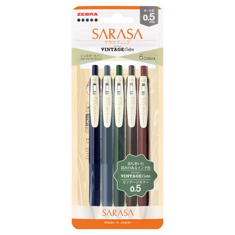 Zebra Sarasa Clip 0.5mm 5 Color Pen Set - Vintage 1