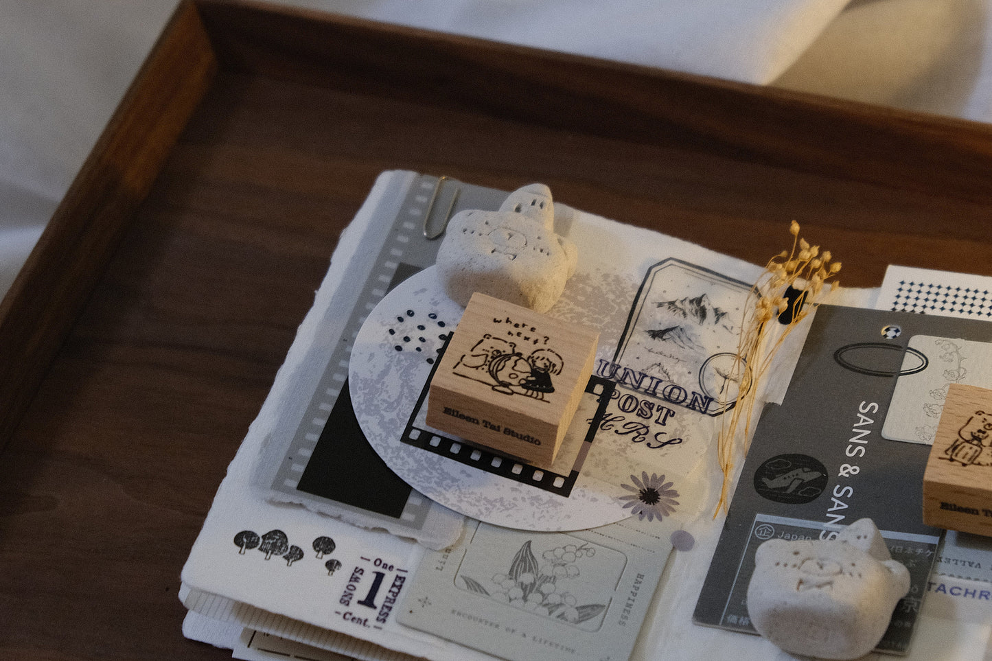 Eileen Tai Rubber Stamp - Bear and Girl Travel