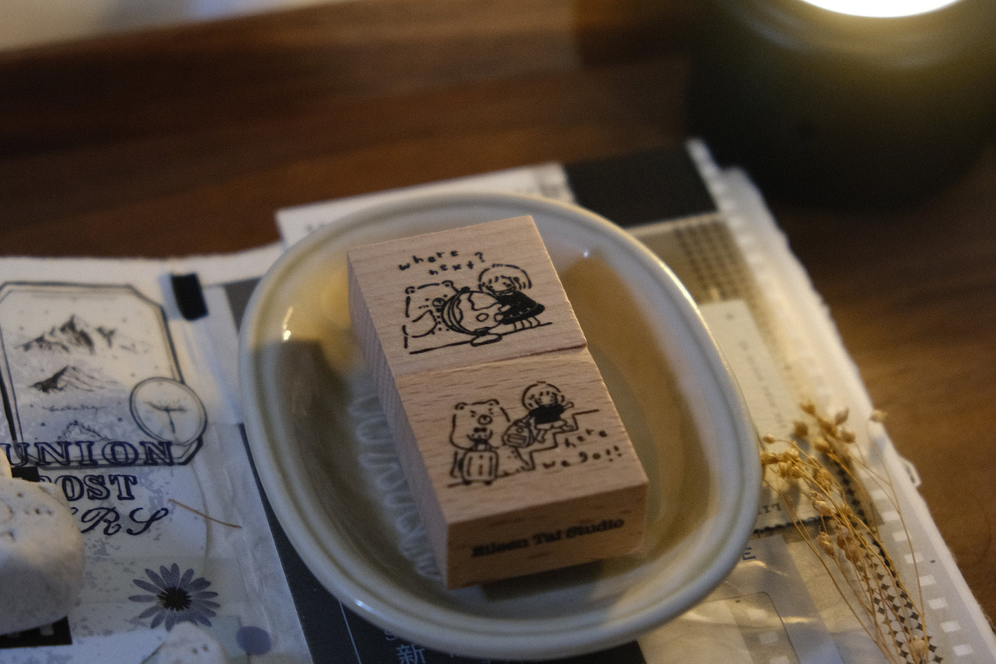 Eileen Tai Rubber Stamp - Bear and Girl Travel