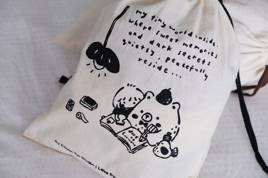 Eileen Tai Drawstring Pouch - My Tiny World Inside (Black)