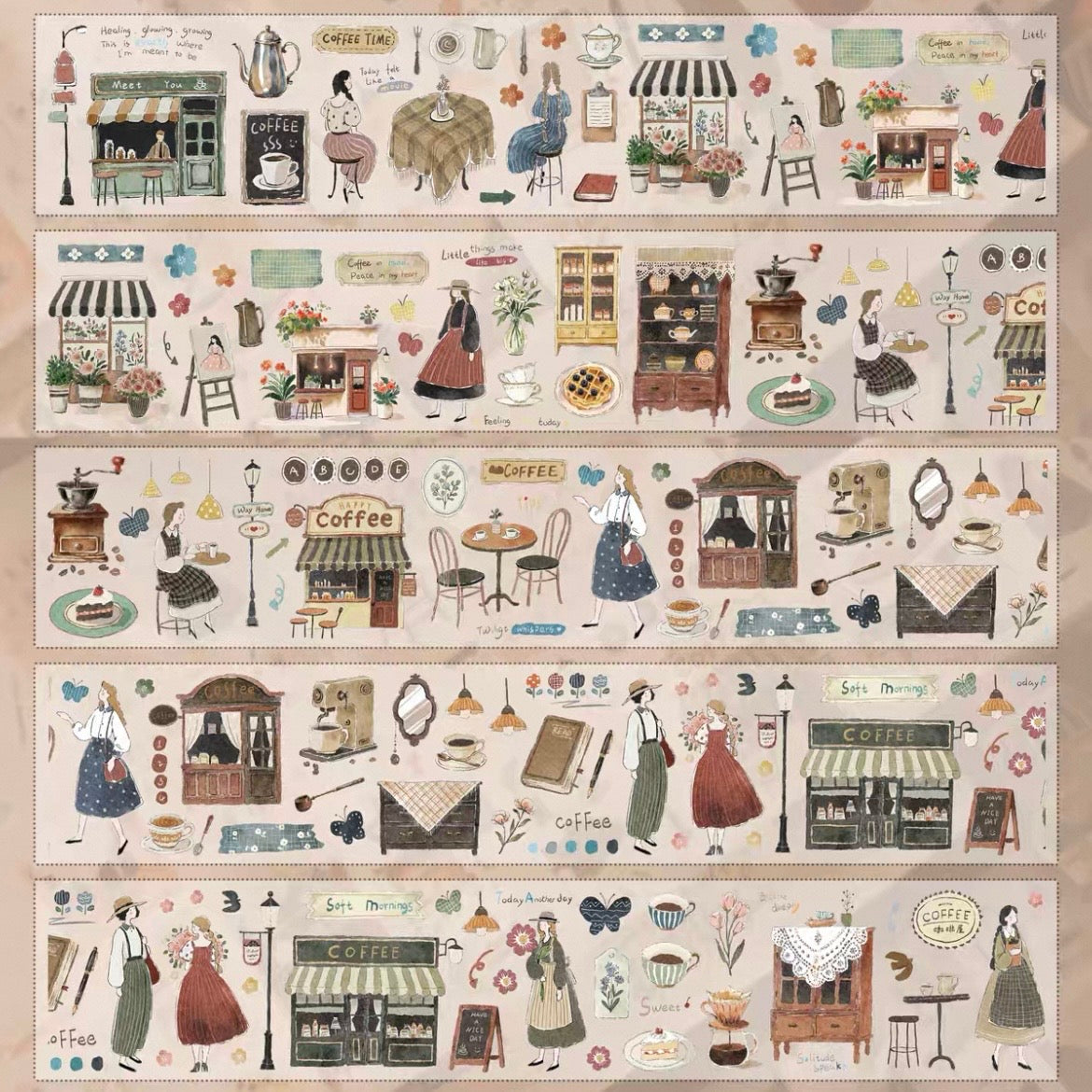 Yier Studio Kiss-Cut Washi Tape - Cream Puff Tea Party