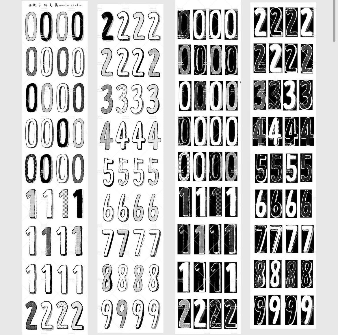Wanle Studio Kiss-Cut Washi Tape - Volume 11 Black and White Numbers