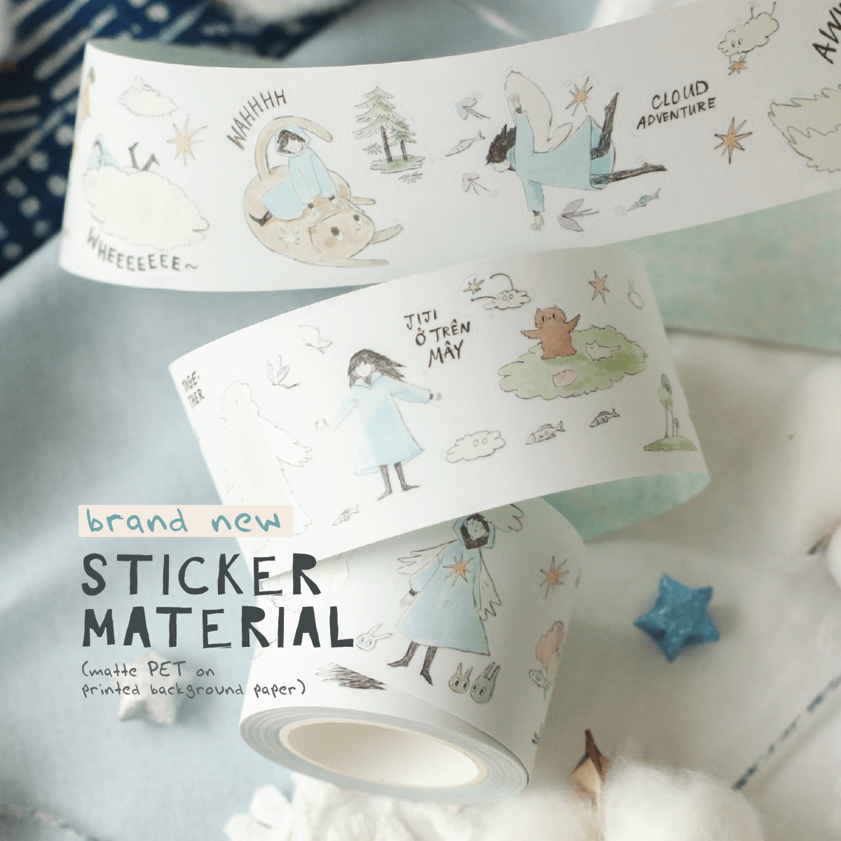 Teayou Kiss Cut PET Tape - Ji Ji on the Clouds