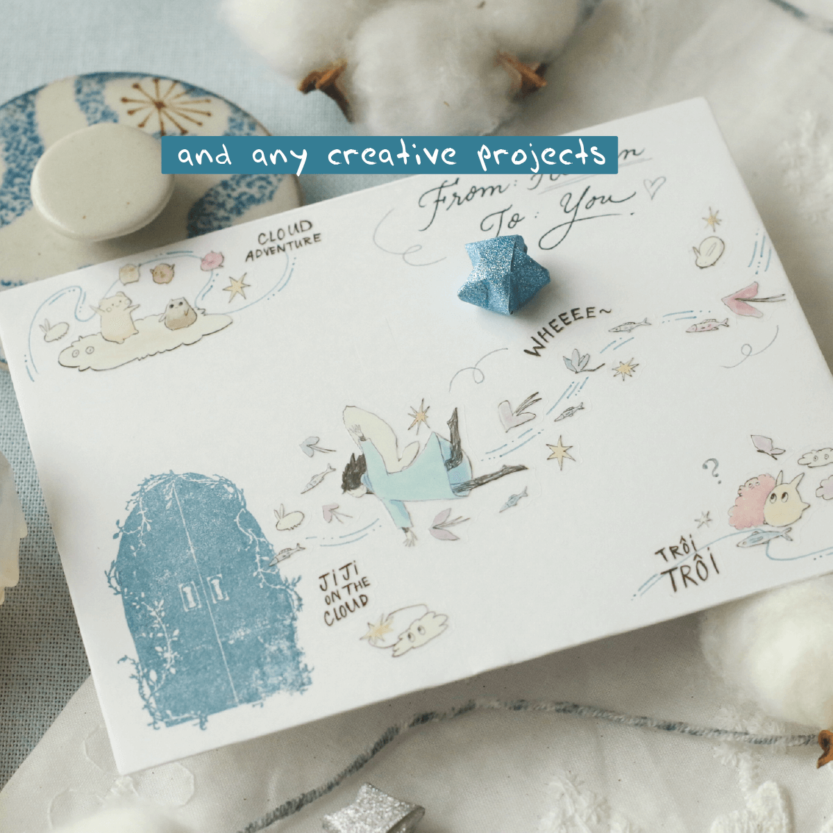 Teayou Kiss Cut PET Tape - Ji Ji on the Clouds