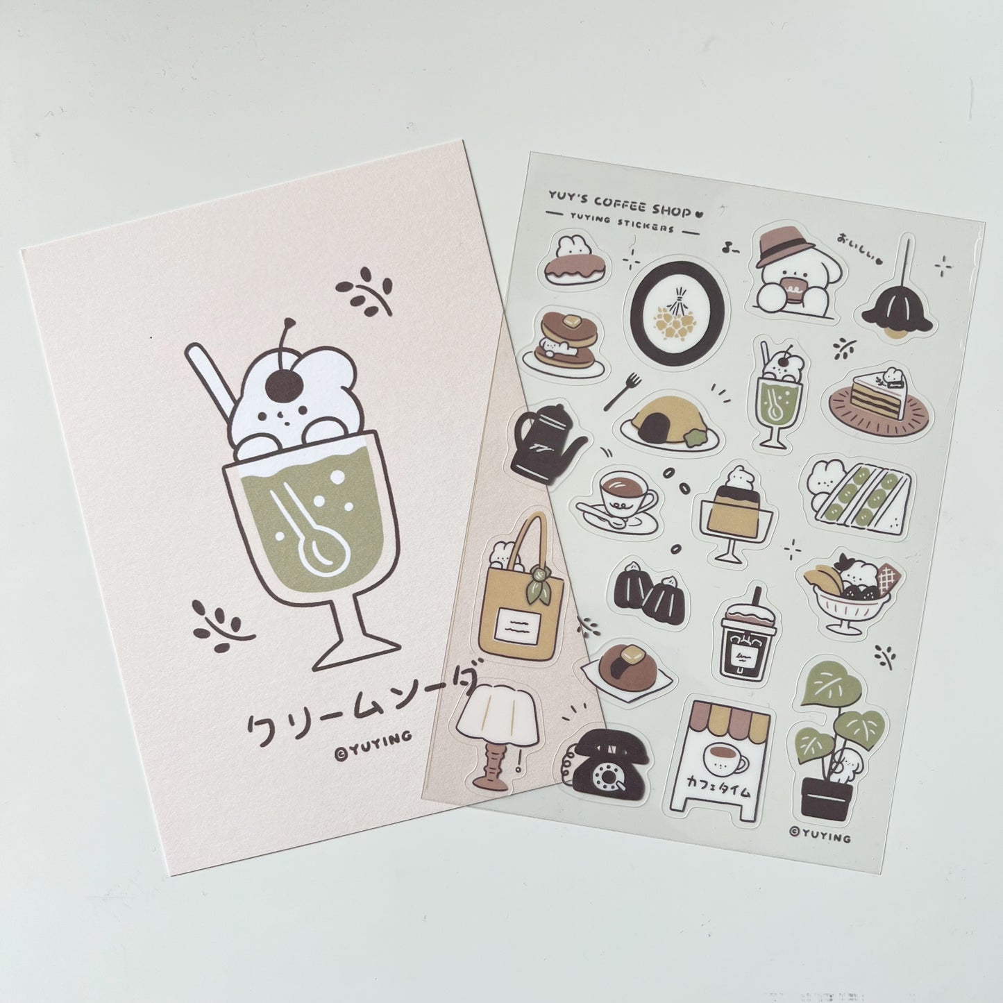 YuYing Illustration Clear Sticker Sheet with Postcard - YuYing's Coffee Shop