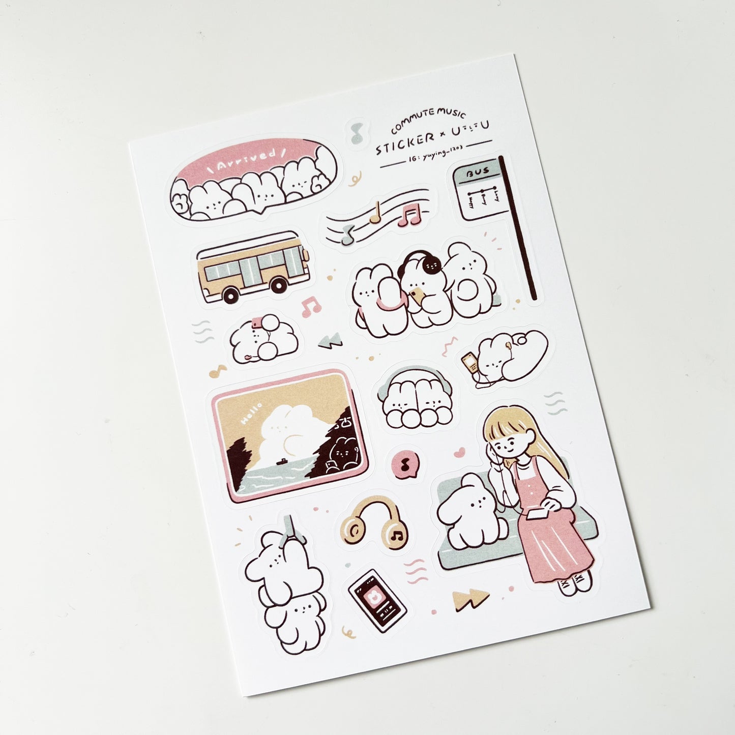 YuYing Illustration Waterproof Sticker Sheet - Commute Music