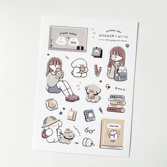 YuYing Illustration Waterproof Sticker Sheet - School Day