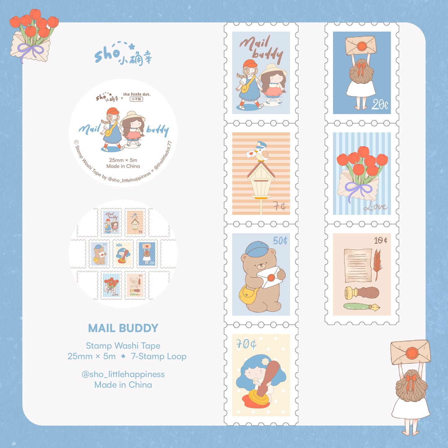 Sho Little Happiness Washi Tape - Mail Buddy Stamp Washi