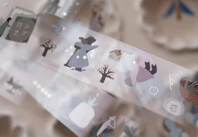 Ivy Snow PET Tape - Daydream with Silver Foiling