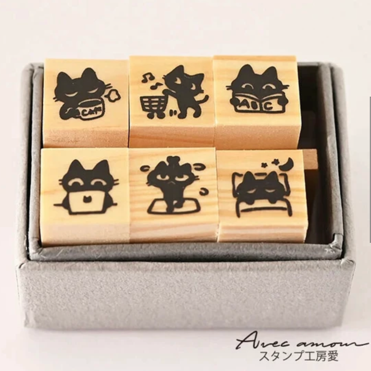 Sanby x Avec Amour Mini Stamp Set - Black Cat