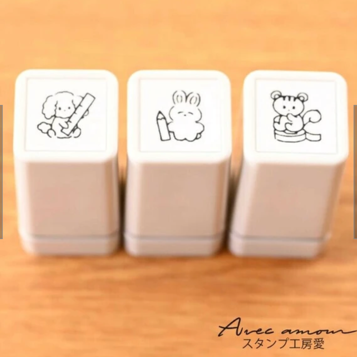 Sanby x Avec Amour Pre-Inked Mini Stamp Set - Stationery Animals