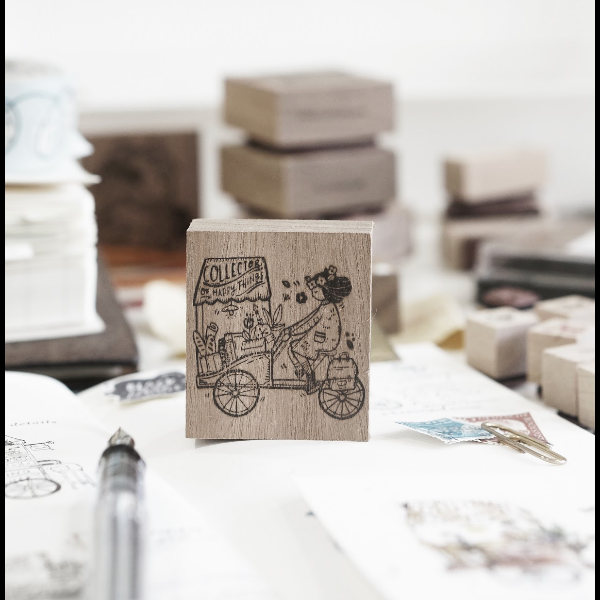 Black Milk Traveling Stationer Rubber Stamp - Girl on Cart