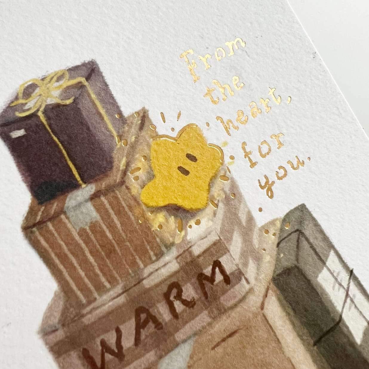 Yamadoro Postcard with Gold Foiling - Warm, Brave, Love