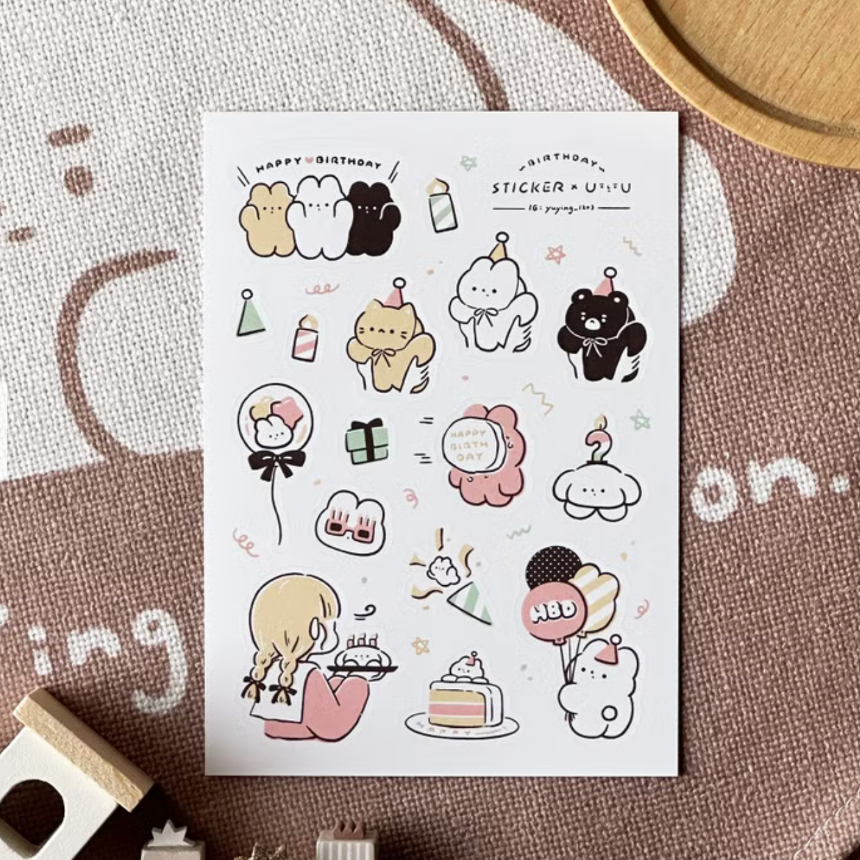 YuYing Illustration Waterproof Sticker Sheet - Birthday