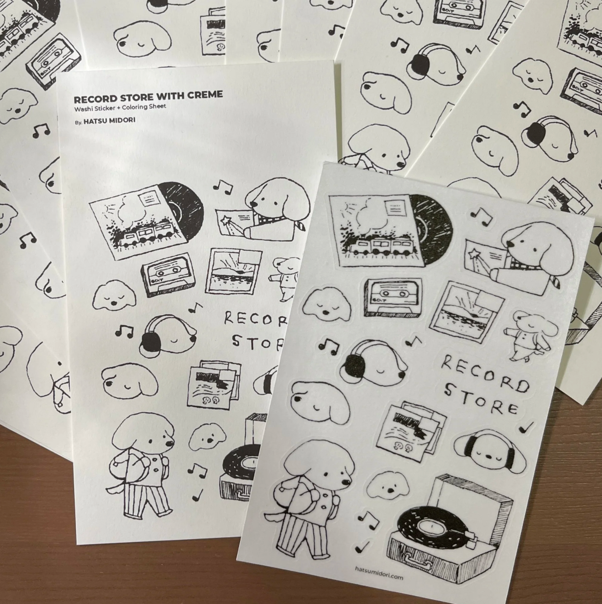 Hatsu Midori Washi Sticker Sheet - Record Shop with Creme