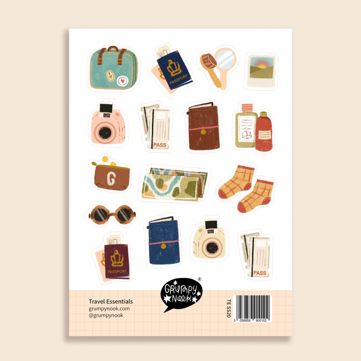 Grumpy Nook A6 Sticker Sheet - Travel Essentials