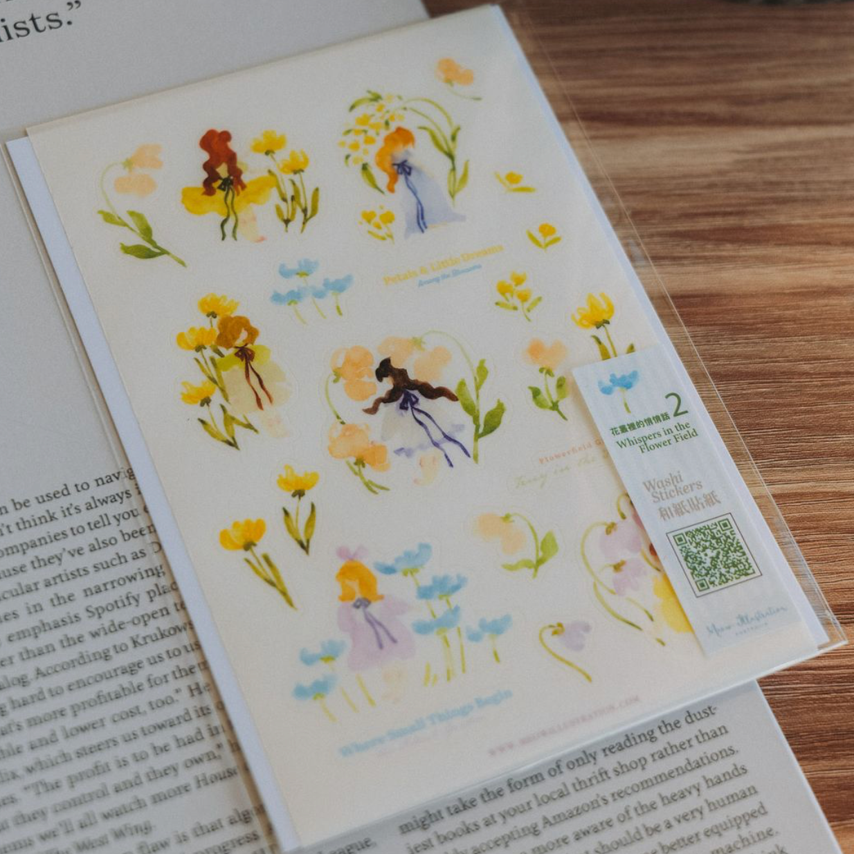 Meow Illustration Washi Sticker Sheet - Whispers in the Flower Field 2
