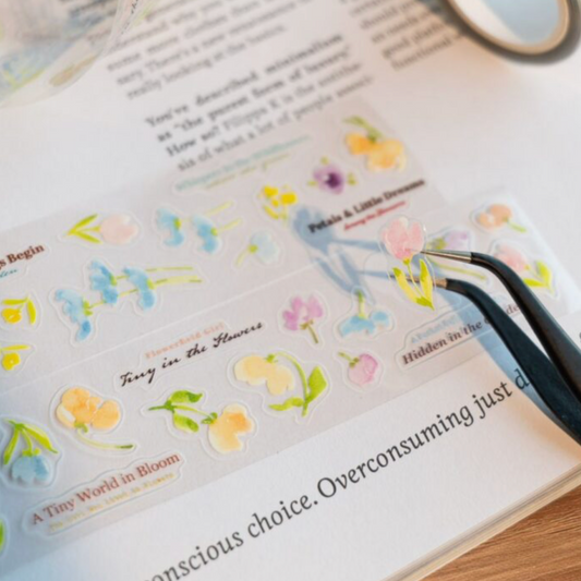 Meow Illustration Kiss-Cut PET Tape - Wildflower Field