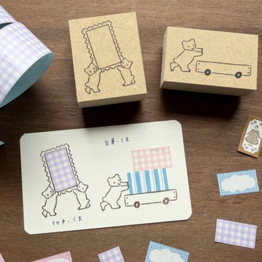 Stamp Marche Labetomo Rubber Stamp Series - Bear Wagon