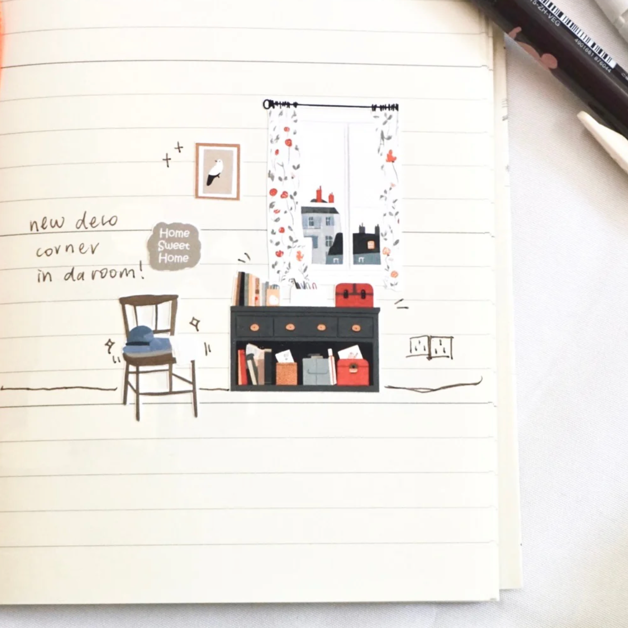 SanDots Atelier Sticker Sheet - Warm and Creamy Wood Toned Room