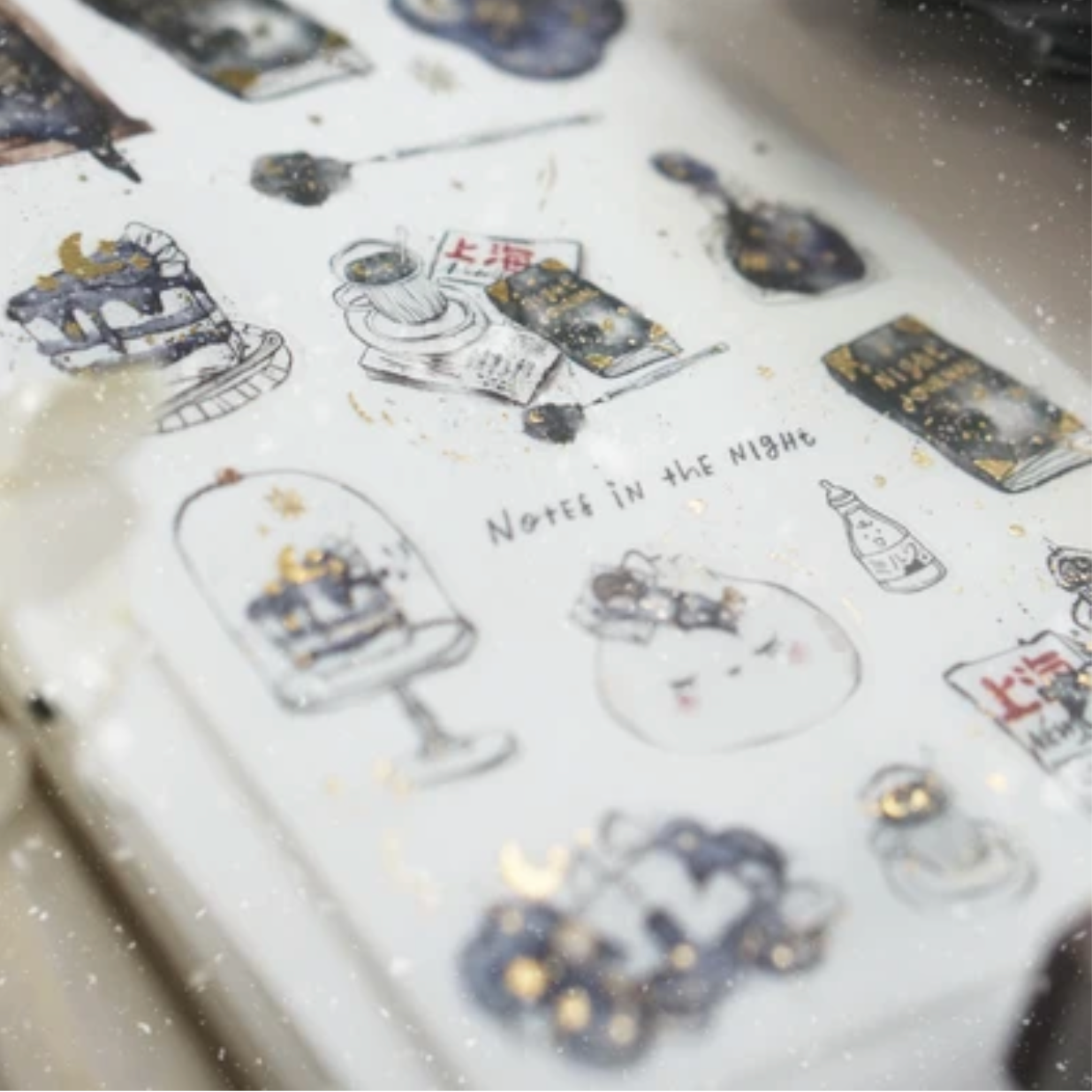 Black Milk Project Notes in the Night Collection - Washi Sticker Sheet with Gold Foiling