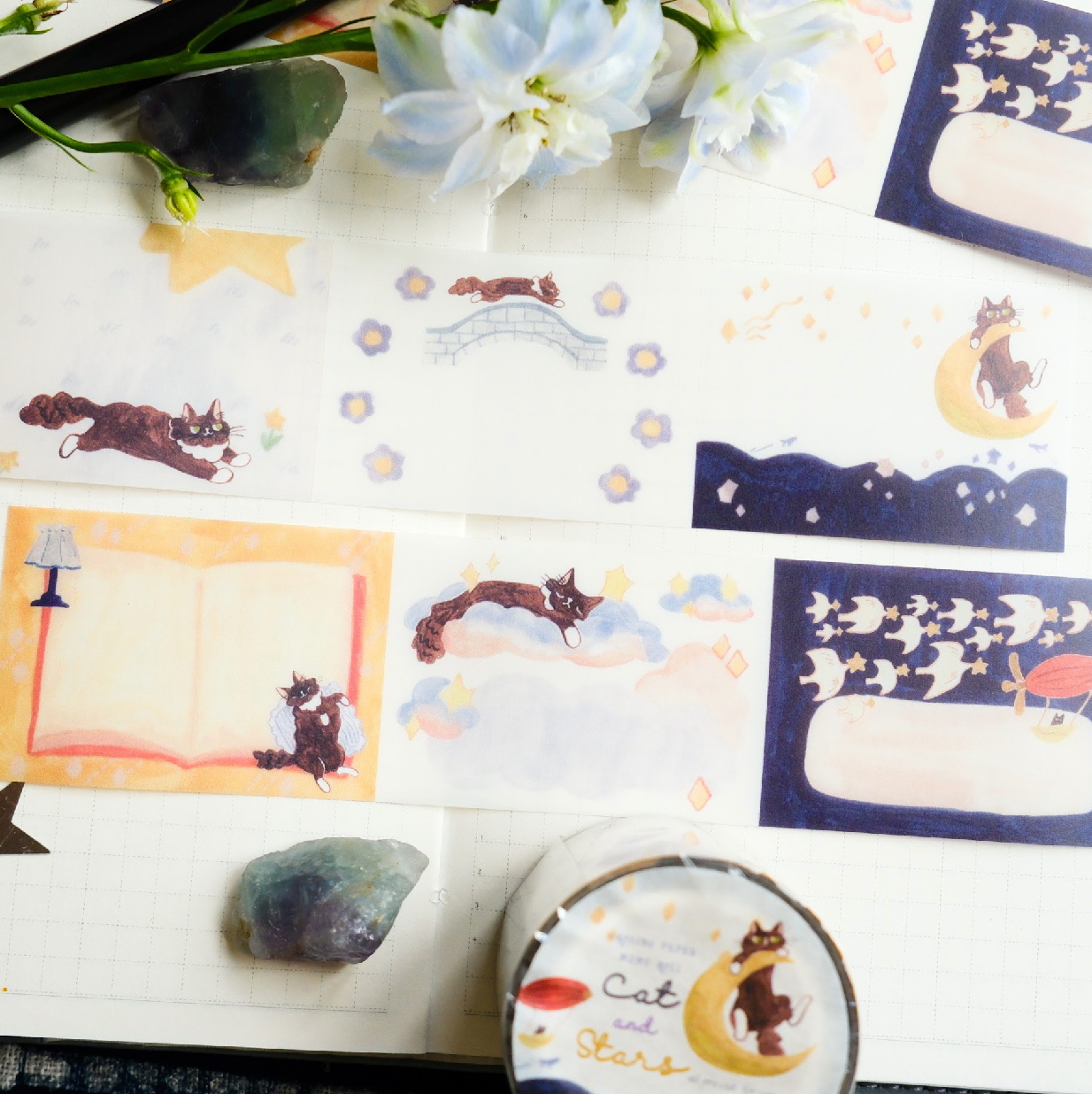 Teayou Tracing Paper Rolled Notes - Cat and Stars Version A