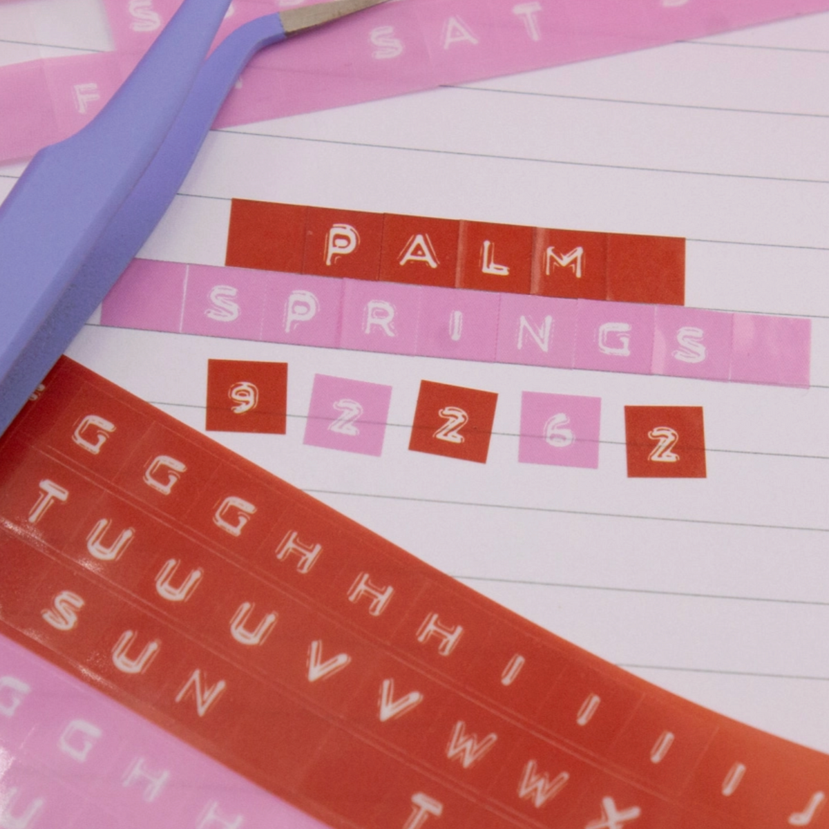 Bobo Design Studio Embossed Letters Kiss Cut PET Tape - Red and Pink
