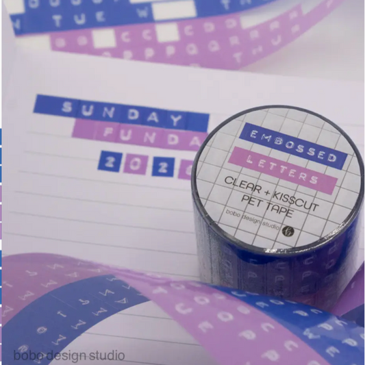 Bobo Design Studio Embossed Letters Kiss Cut PET Tape - Blue and Lavender