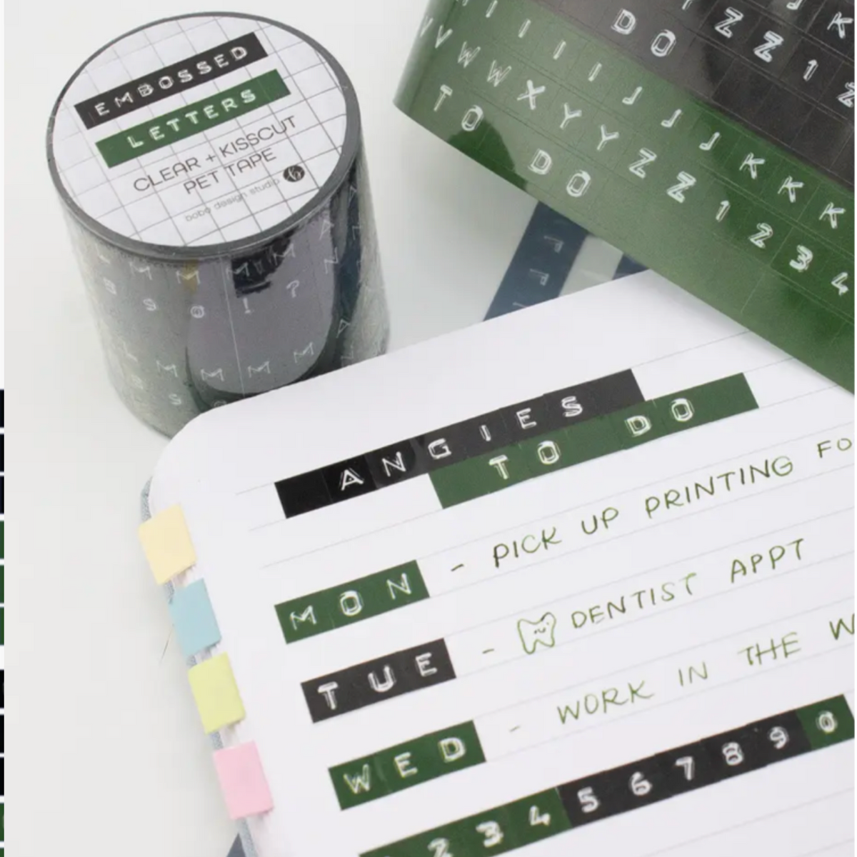 Bobo Design Studio Embossed Letters Kiss Cut PET Tape - Black and Green