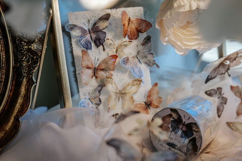 Meow Illustration PET Tape - Beautiful Butterflies with Iridescent Ink