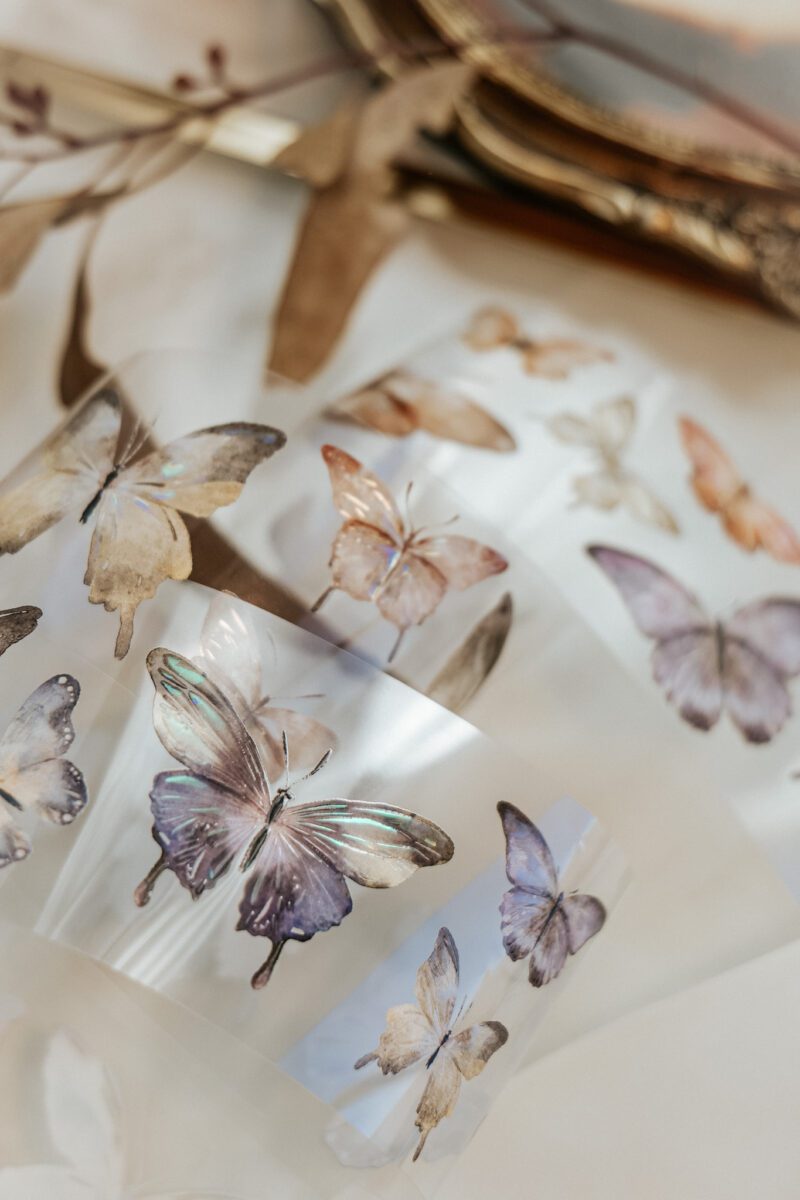 Meow Illustration PET Tape - Beautiful Butterflies with Iridescent Ink