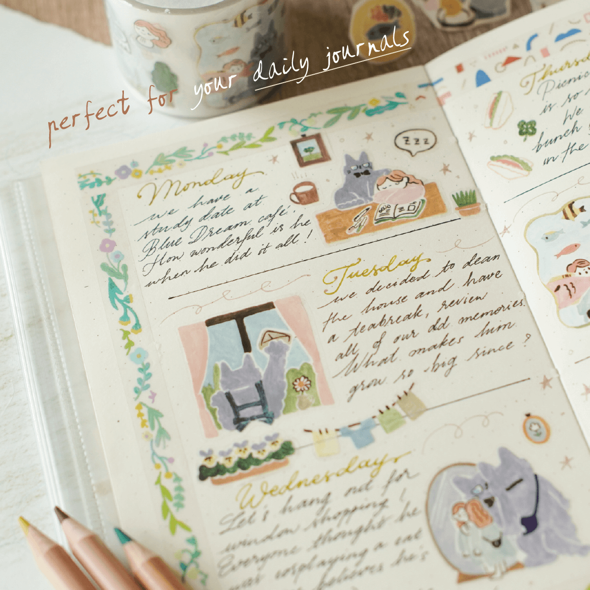 Teayou Kiss Cut Washi Sticker Book - Neko Boyfriend