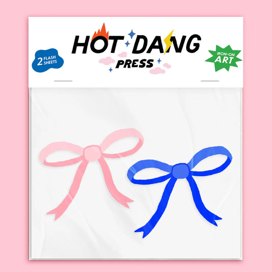 Hot Dang Press Iron-on Buddies - Pink and Blue Bows