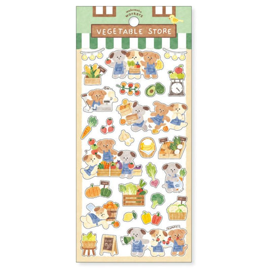 Mind Wave Wakuwaku Workers Sticker Sheet - Vegetable Store