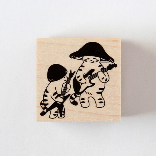 4legs Mushroom Cat Rubber Stamp - I Can Play Guitar