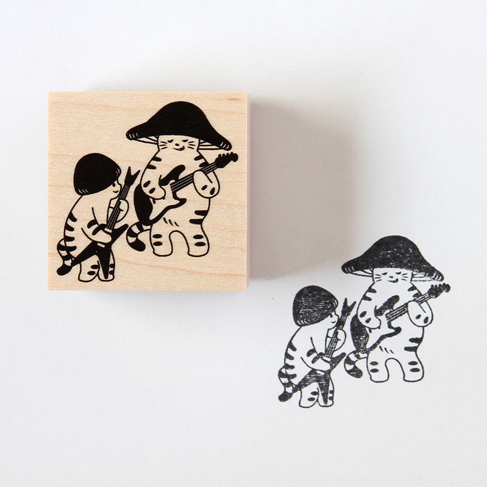 4legs Mushroom Cat Rubber Stamp - I Can Play Guitar
