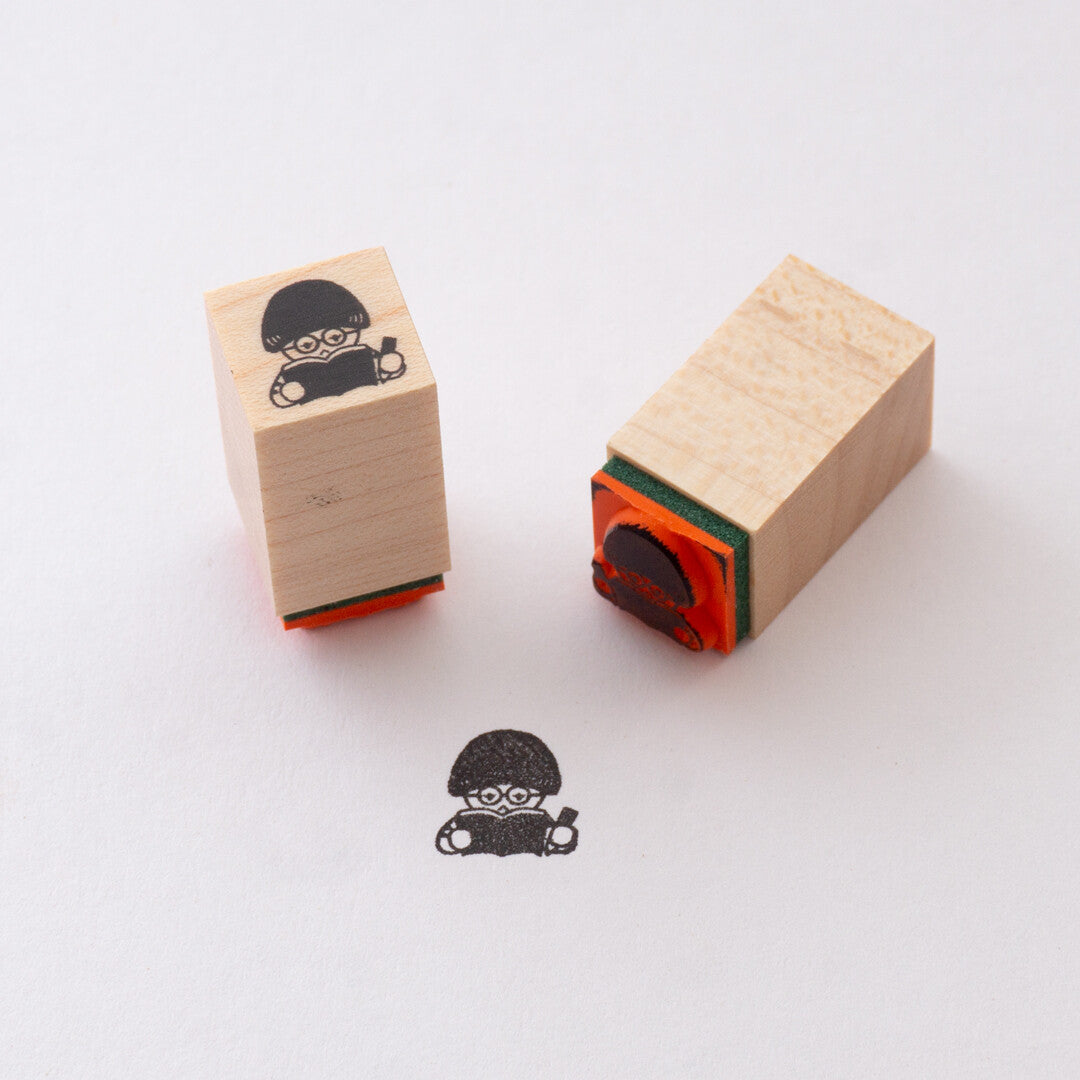 4legs Mushroom Cat Mini Rubber Stamp - Studying