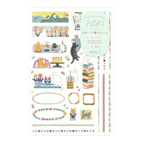Midori Yuru Log Decoration Sticker Sheet Set - Cats