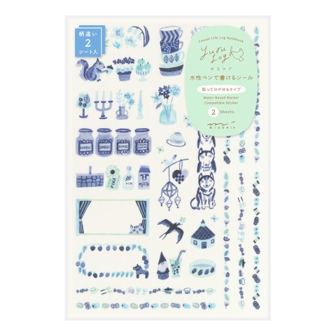 Midori Yuru Log Decoration Sticker Sheet Set - Blue Nordic