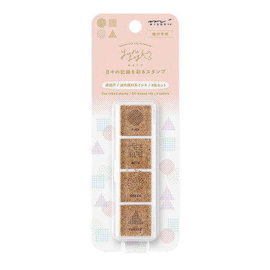 Midori Yuru Log Pre-Inked Paintable Stamp Set - Geometry