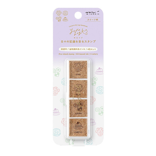 Midori Yuru Log Pre-Inked Paintable Stamp Set - Sweet
