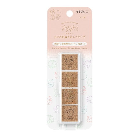 Midori Yuru Log Pre-Inked Paintable Stamp Set - Cat