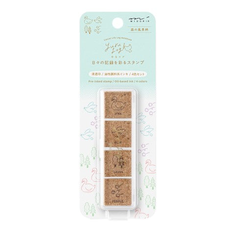 Midori Yuru Log Pre-Inked Paintable Stamp Set - Forest Scenery
